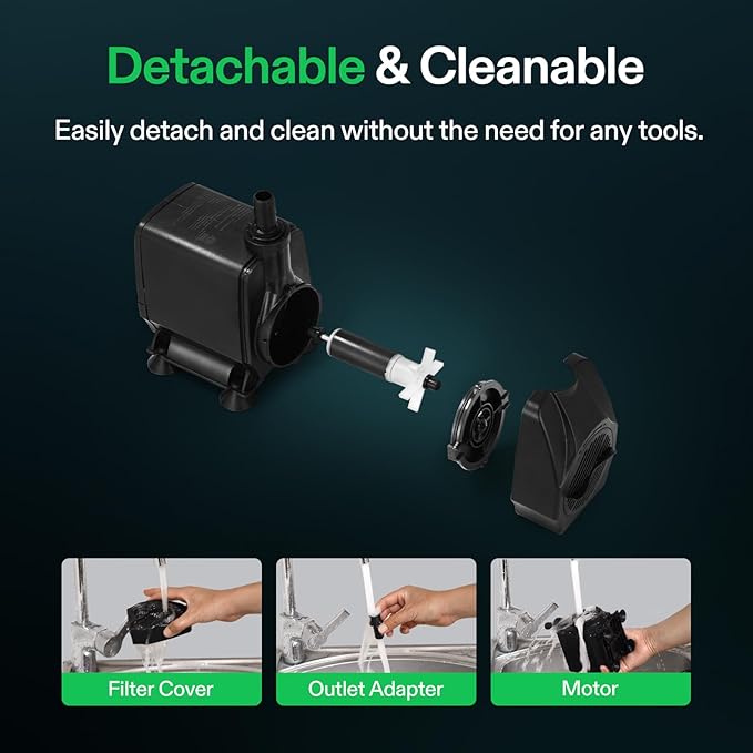 VIVOSUN 1050 GPH 100W Submersible Water Pump, Quiet Fountain Pump With 13.1 ft Head Lift, 6.6 ft Power Cord, 3 Nozzles, Tubing, & 2 Clamps, For Fish Tank, Pond, Aquarium, Hydroponics