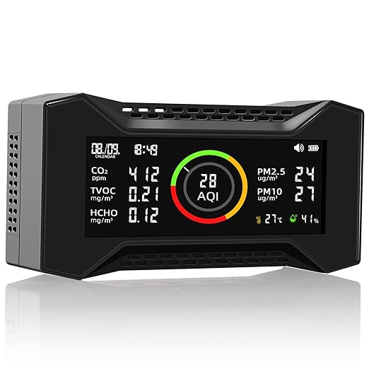 8-in-1 Air Quality Monitor, Air-Guardian AQ Portable Air Quality Tester CO2 Monitor (PM2.5, PM10, CO2, VOC, Formaldehyde, Humidity, Temp)