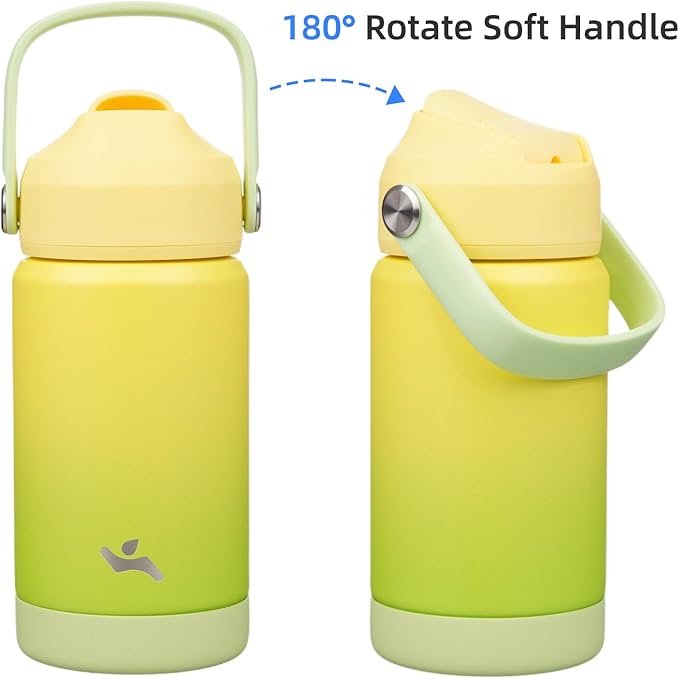 Insulated Water Bottle with Straw Lid,12 oz Stainless Steel Vacuum Metal Bottle with Silicone Handle,Lime-FlexoryFit