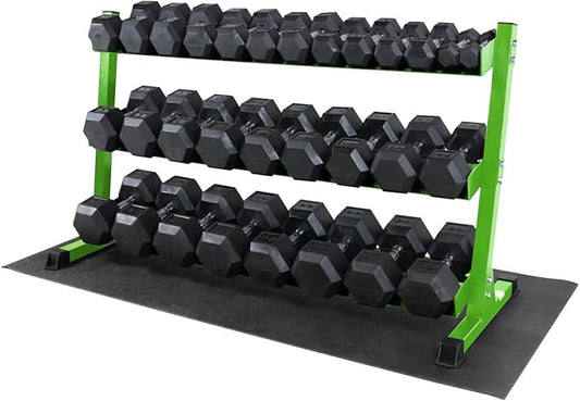 WF Athletic Supply Rubber Coated Hex Dumbbell Set, Multiple Choices Available - Dumbbells with Rack Stand and Mat, or Dumbbells Only (200/550/1200/2100/3000 LB)-FlexoryFit