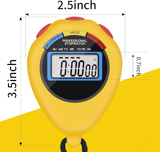 12 Pack Multi-Function Electronic Digital Sport Stopwatch Timer, Large Display with Date Time and Alarm Function,Suitable for Sports Coaches Fitness Coaches and Referees (Yellow)-FlexoryFit