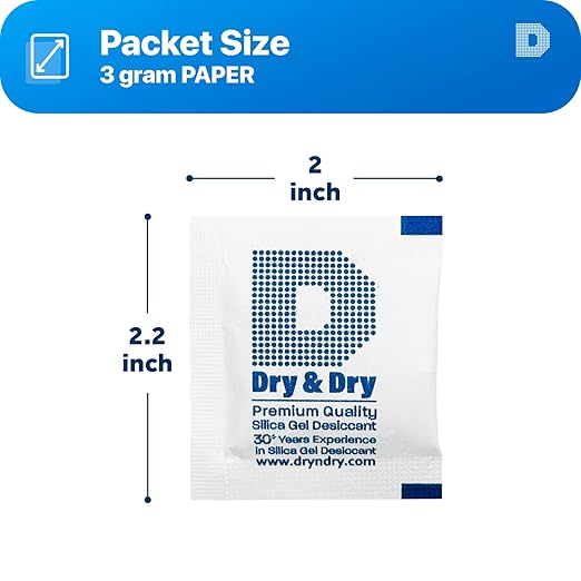 Dry & Dry 3 Gram [5000 Packets] Silica Gel Packets Silica Gel Desiccants, Silica Gel Packs - Rechargeable (Food Safe) Silica Gel Packets, Silica Packets