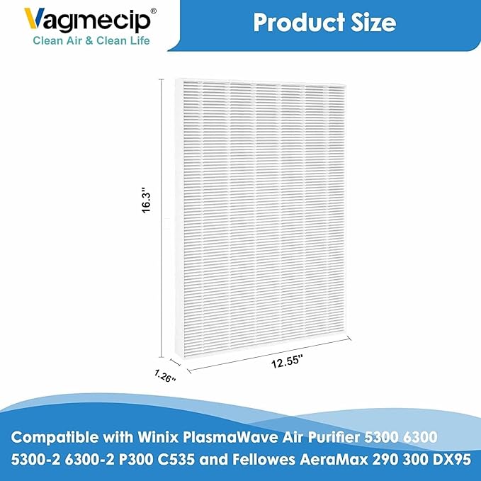 115115 Size 21 Replacement Filter A Compatible with Winix C535, Winix PlasmaWave 5300, 6300, 5300-2, 6300-2, P300 Plasma wave Air Purifier, True Filter - 3 Pack