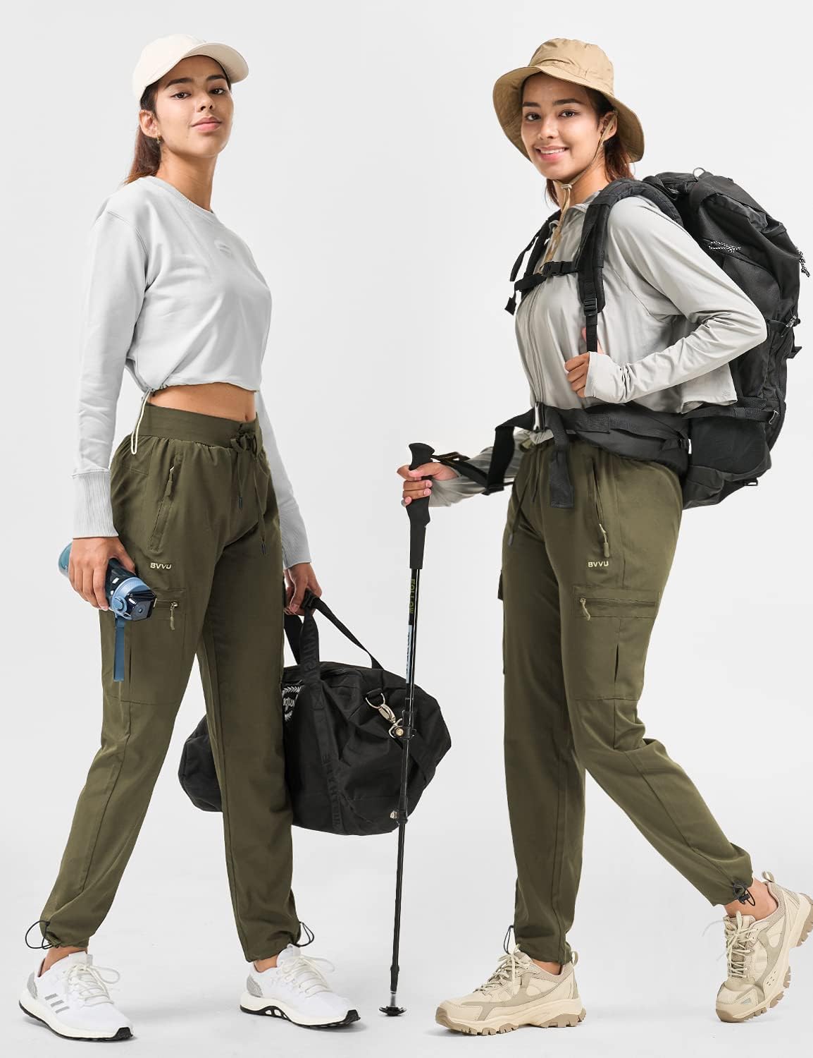 BVVU Women's Hiking Pants Lightweight Quick Dry Travel Outdoor Pants Waterproof Work Cargo Joggers with Zipper Pockets