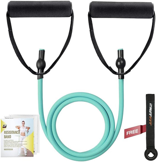 RitFit Single Resistance Exercise Band with Comfortable Handles - Ideal for Physical Therapy, Strength Training, Muscle Toning - Door Anchor and Starter Guide Included-FlexoryFit