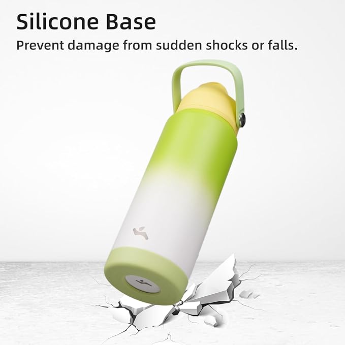 Insulated Water Bottle with Straw Lid,24 oz Stainless Steel Vacuum Metal Bottle with Silicone Handle,GreenWhite-FlexoryFit