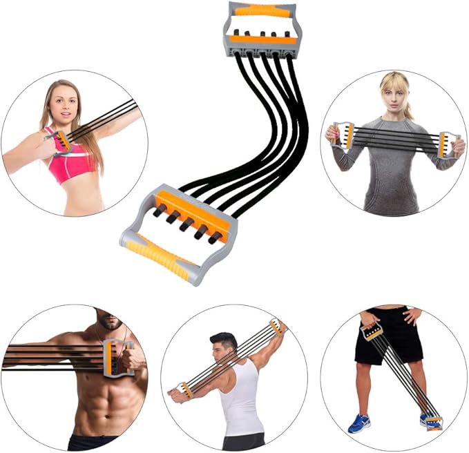 TOCO FREIDO Chest Expander | Arm Training, 5 Tubes Ajustable Arm Strength Trainer, Exercise Resistance Bands for Home Fitness Muscle Training Body Building-FlexoryFit