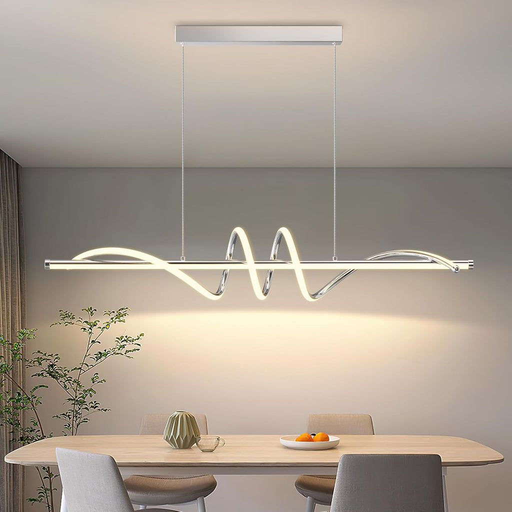 Modern Pendant Light Kitchen Island 39in Dimmable Hanging Lamp 3000k-6000K Adjustable Warm/Nautral/White with Remote Control, Kitchen Island Lighting Chrome Silver