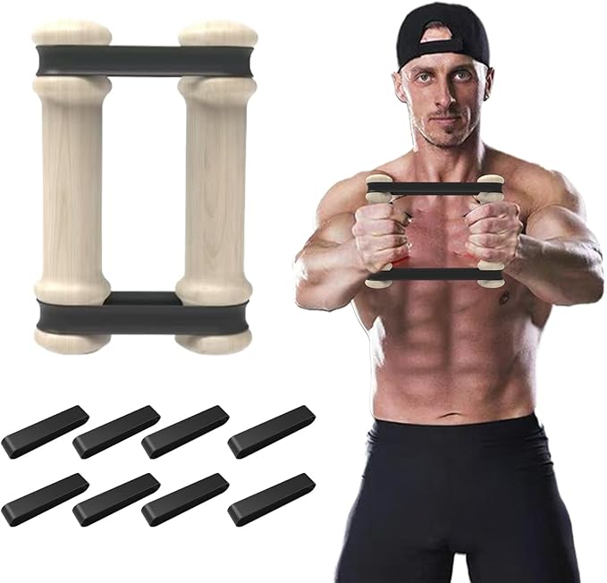 Rip Stick Portable Upper Body & Chest Workout Equipment with Adjustable Resistance Bands, Wooden Handles, Shoulder & Joint Rehab Home Gym – Muscle Strength & Flexibility Training (8 Bands Included)-FlexoryFit