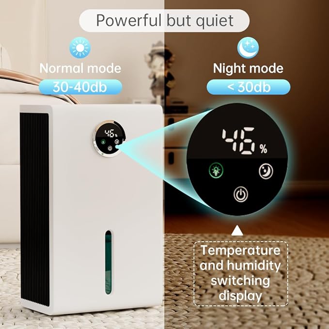 Dehumidifier for Home 1000 sq.ft 120 Ounce Energy Saving and Tank Quiet with 7 Colors LED Light WithTouch Screen Portable Home for Bedroom Bathroom Basement