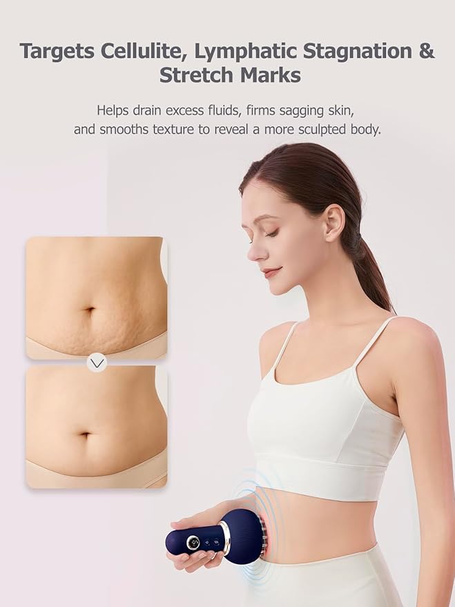 Lymphatic Drainage Massager & Anti Cellulite Massage Tool, Reduce Stretch Marks & Cellulite, for Legs, Arms & Belly, Body Sculpting Machine with Microcurrent, Light, Heat & Vibration,Blue