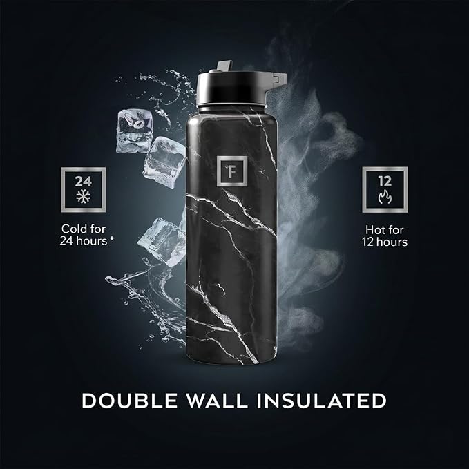 IRON °FLASK Camping & Hiking Hydration Flask - 40 oz Black Marquina - Image 4