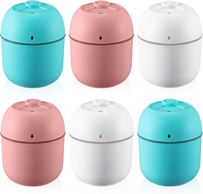 Hortsun 6 Pieces Portable Small Humidifier USB Personal Desktop Mini Humidifier for Bedroom Car Office Room Home Travel (220ml, White, Pink, Green)
