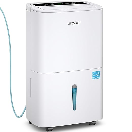 Waykar 150 Pints 2025 Energy Star Dehumidifier with Pump for Spaces up to 7,000 Sq. Ft at Commercial and Industrial Large Room, Warehouse, Home, Basement, with Drain Hose, Auto Defrost, Self-Drying