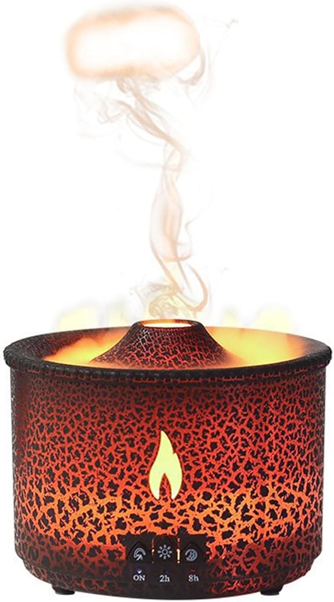 Volcano Humidifier Quiet Flame Diffuser: 300ml Spray Humidifier with 2 Modes Fire Mist Waterless Auto Shut Off Aromatherapy Diffuser with Remote Control for Bedroom Home, Office(Red & Blue)