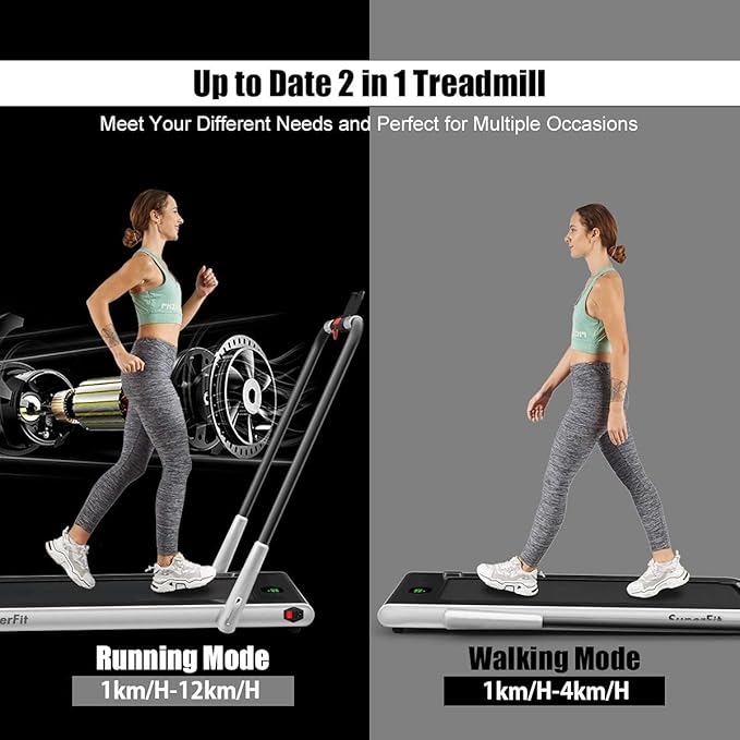Goplus 2 in 1 Folding Treadmill, 2.25HP Under Desk Electric Superfit Treadmill, Installation-Free with APP Control, Remote Control, Bluetooth Speaker, LED Display, Walking for Home-FlexoryFit