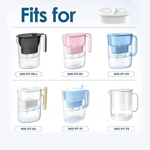 Replacement for All Waterdrop® Pitcher Filtration System, Fits Waterdrop WD-PF-01A Plus, Reduces PFOA/PFOS, Chlorine, Last Up to 3 Months or 200 Gallons (Pack of 6), AQUA CREST