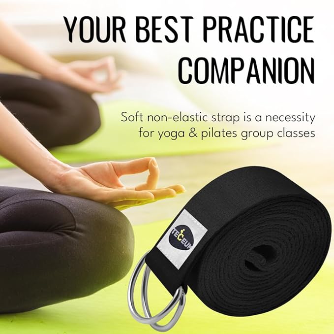 TECEUM Yoga Strap & Mat Strap – 2 IN 1 – Cotton – 6 ft 8 ft 10 ft (30+ colors) – Adjustable Non-Slip Belt for Yoga, Pilates, Stretching, Physical Therapy, Fitness & Home Workout – For Carrying Mats-FlexoryFit