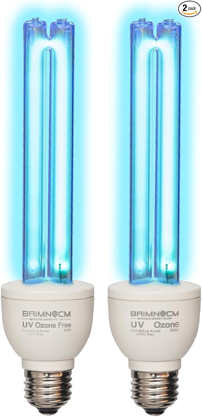 BAIMNOCM UV Light Bulb, UV-C Light Bulb 25 Watt E26 Base, One Bulb Ozone and One Bulb Ozone Free, 2 Count