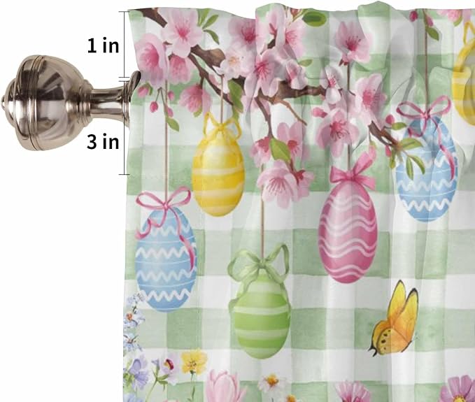 Happy Easter Kitchen Curtains 54 Inches Length, Spring Bunny Eggs Flower Sage - Image 6