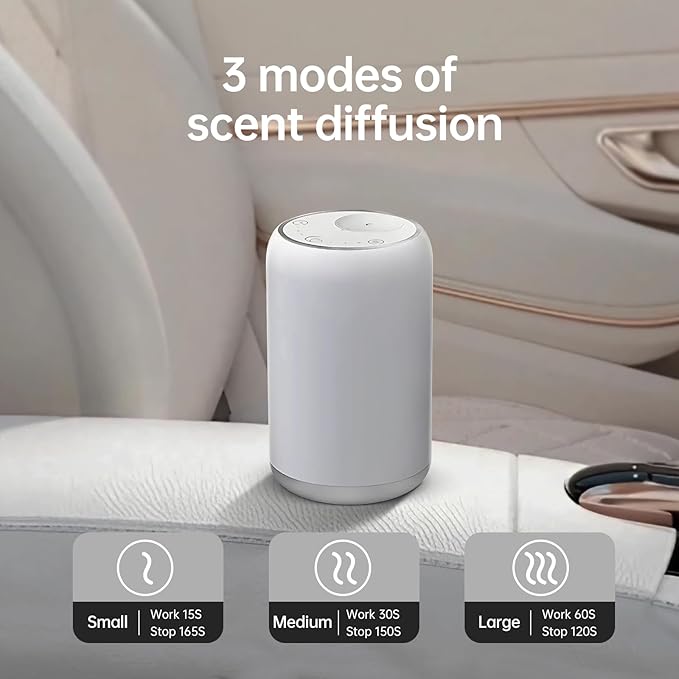 Waterless Essential Oil Diffuser - 120ml Portable Aroma Diffuser for Home Office Car, Ultra-Quiet Cordless Scent Diffuser with 3 Modes, Long-Lasting Fragrance (White)