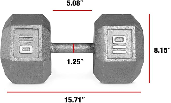 WF Athletic Supply Cast Iron Solid Hexagon Gray/Black Dumbbells, Strength Training Free Weights Set of 2 for Women and Men, Hand Weights Sold by Pairs, Multi-Select Size Options Available-FlexoryFit