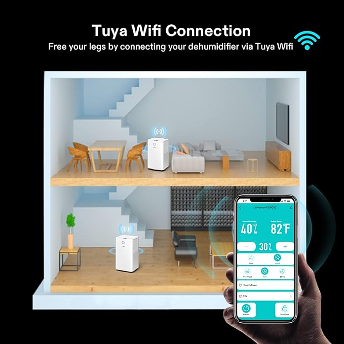 VIVOSUN 10L/D 2,000 Sq. Ft. Dehumidifier, Ultra-Quiet Auto Defrost Dehumidifier Equipped with 2L Water Tank, Smart WiFi App, Color Digital Display, 24-hour Timer for Home, Basement, Bedroom