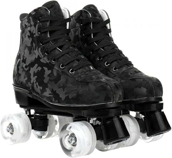 Roller Skates for Women and Men Cowhide High-Top Shoes Classic Double-Row Roller Skate Four-Wheel Roller Skates for Men Girls Unisex Christmas-FlexoryFit