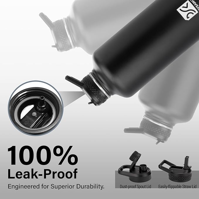 Insulated Water Bottle | Thickened Stainless Steel for Gym and Hiking with Straw, Carrier Bag, Handle Strap | BPA-Free 87 oz-FlexoryFit