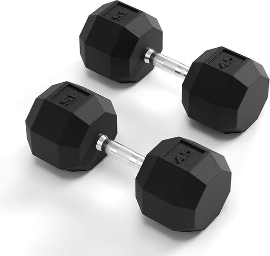 Rubber Coated Hex Dumbbell Weight Set, Multiple Sizes Exercise & Fitness Dumbbells,100LB Set,110LB Set,200LB,350LB,450LB,550LB, 35-50Lbs Pairs for Muscle Toning, Strength Building & Full Body Workout-FlexoryFit