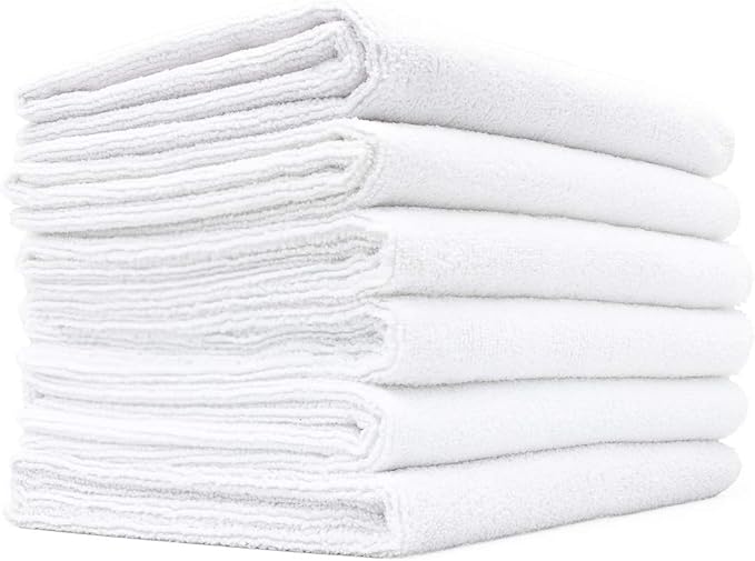 The Rag Company Microfiber Spa and Yoga Towel - Soft and Absorbent Towel for Gym, Spa, Exercise, Hotel, and Resort Use - Dries Fast - 16x27 inches, White, 6-Pack-FlexoryFit