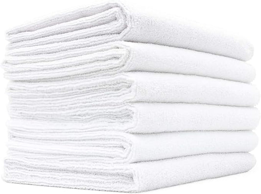 The Rag Company Microfiber Spa and Yoga Towel - Soft and Absorbent Towel for Gym, Spa, Exercise, Hotel, and Resort Use - Dries Fast - 16x27 inches, White, 6-Pack-FlexoryFit