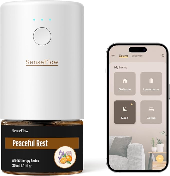SF101S Smart Wi-Fi Waterless Ultrasonic Essential Oil Diffuser–100% Plant-Based,120-Day Natural Air Freshener & Aromatherapy Scent Diffuser Covers 100㎡ for Home,Hotel-Peaceful Rest