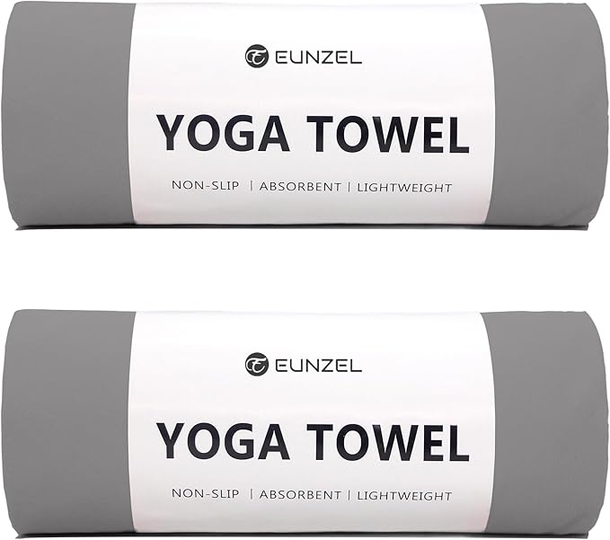Eunzel 2 Pack Hot Yoga Towel Non Slip Yoga Mat Towel Non-Slip Sweat Absorbent Microfiber Towel for Hot Yoga, Pilates and Workout 72" x 26.5",Dark Grey-FlexoryFit