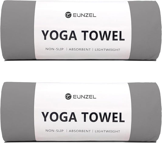Eunzel 2 Pack Hot Yoga Towel Non Slip Yoga Mat Towel Non-Slip Sweat Absorbent Microfiber Towel for Hot Yoga, Pilates and Workout 72" x 26.5",Dark Grey-FlexoryFit