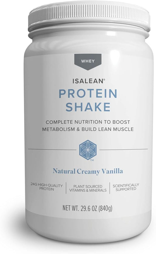 IsaLean Protein Shake Complete Superfood Meal Replacement for Maintaining Healthy Weight and Lean Muscle Growth with 24 Vitamins and Minerals-29.6 oz - 14 Meal Canister Natural Creamy Vanilla-FlexoryFit