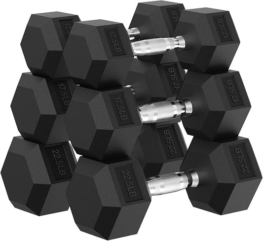 PAPABABE Hex Dumbbell Set, 45-135 lb Rubber Encased Home Gym Dumbbells, Weights Dumbbells Set for Women & Men, Hand Weight with Anti-Slip Grip-FlexoryFit