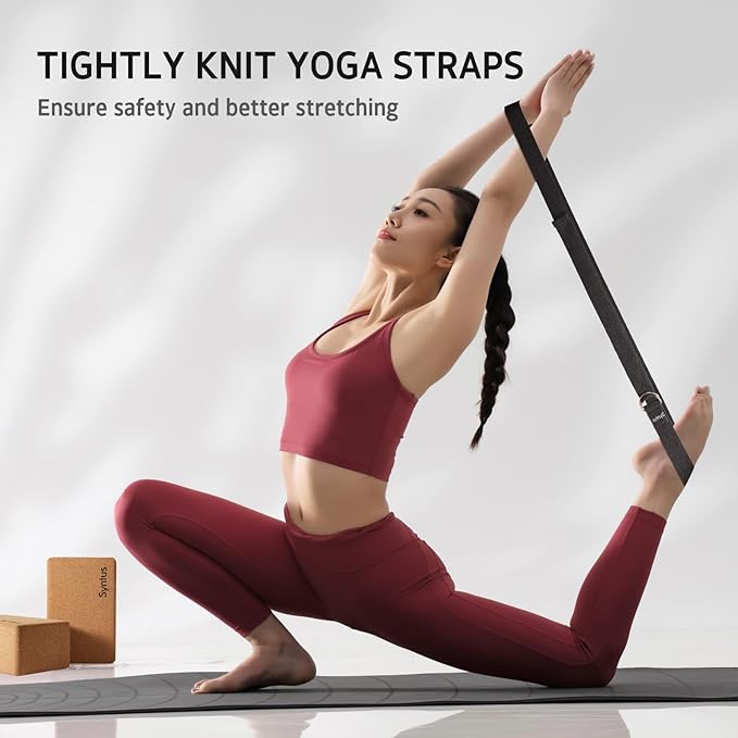 Syntus Yoga Block and Yoga Strap Set, 2 Soft Non-Slip Yoga Blocks 9×6×4 inches, 8FT Metal D-Ring Strap for Yoga, General Fitness, Pilates, Stretching and Toning-FlexoryFit