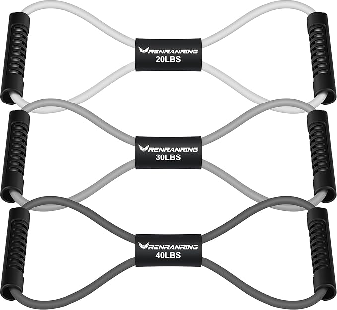 Figure 8 Fitness Resistance Bands with Handles - Exercise Tube Band Set of 3 for Arm and Shoulder Stretch, Rope 8 Word Elastic for Women and Men-FlexoryFit