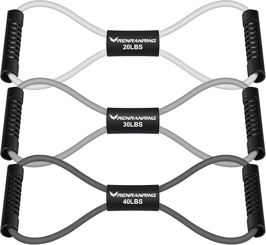 Figure 8 Fitness Resistance Bands with Handles - Exercise Tube Band Set of 3 for Arm and Shoulder Stretch, Rope 8 Word Elastic for Women and Men-FlexoryFit