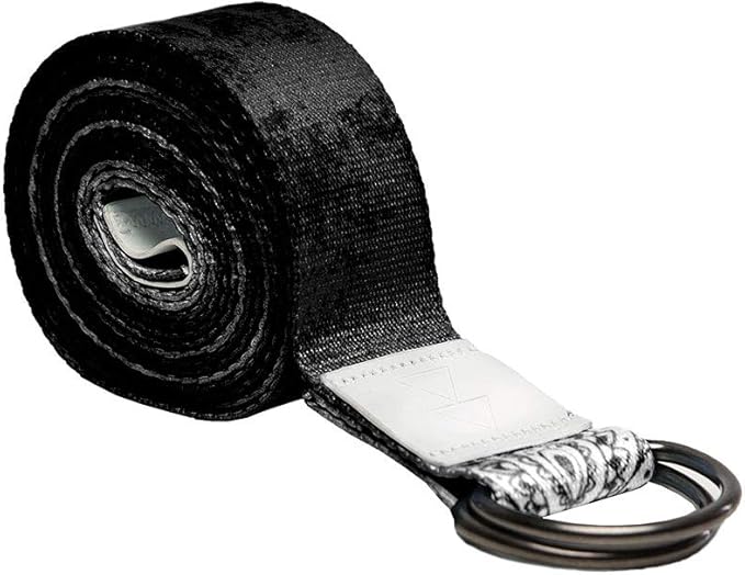 YOGA DESIGN LAB | The Yoga Strap | Luxurious, Extra Long, Super Soft, Eco Printed | Studio Quality, Adjustable | Safely Stretch Further and Hold Longer | 8 ft Long (Mandala Black, 8ft)-FlexoryFit