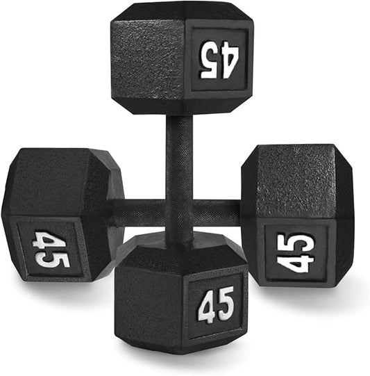 WF Athletic Supply Cast Iron Solid Hexagon Gray/Black Dumbbells, Strength Training Free Weights Set of 2 for Women and Men, Hand Weights Sold by Pairs, Multi-Select Size Options Available-FlexoryFit