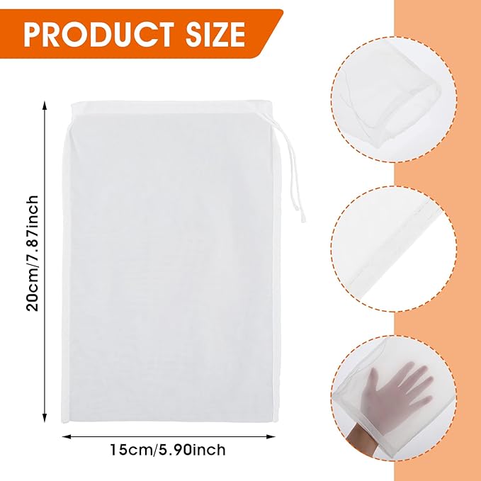 4 Pack Nylon Nut Milk Bag 8 × 6 Inches Fine Mesh Cheese Cloth Multiple Usage Reusable Food Strainer Professional Cold Brew Filter for Straining Fruit Juice Coffee Tofu Greek Yogurt Tea (8×6in)