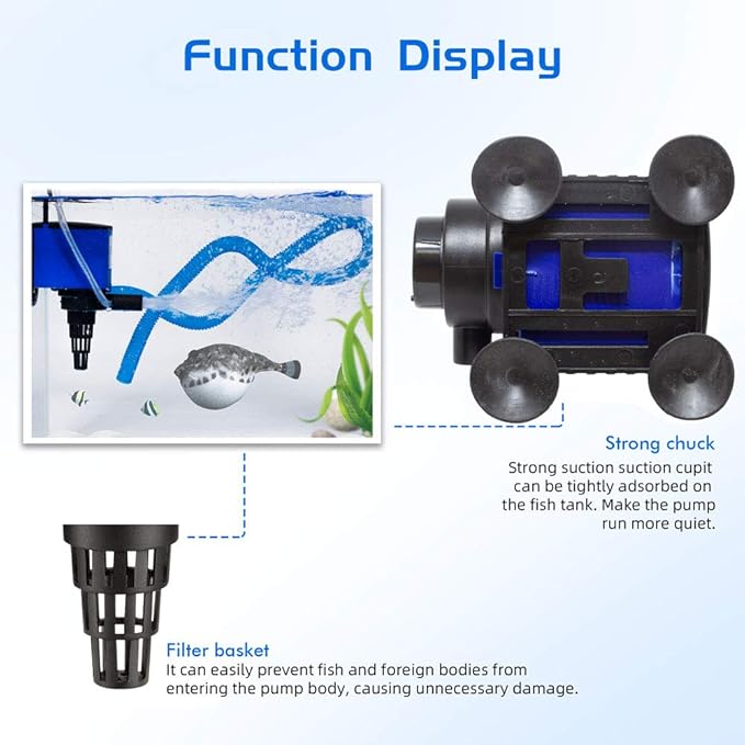 320 GPH Powerhead Submersible Pump - 3 in 1 Aquarium Fish Tank Pump with Oxygenation, Filtration & Water Cycling, 3.9 ft max lift, 20W - 5 Pack