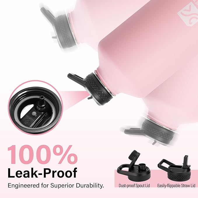 1 Gallon Water Bottle Insulated | Thickened Stainless Steel Vacuum Metal Water Jug | Portable Sports Large for Gym and Hiking with Straw, Carrier Bag, Handle Strap | BPA-Free 128 oz-FlexoryFit