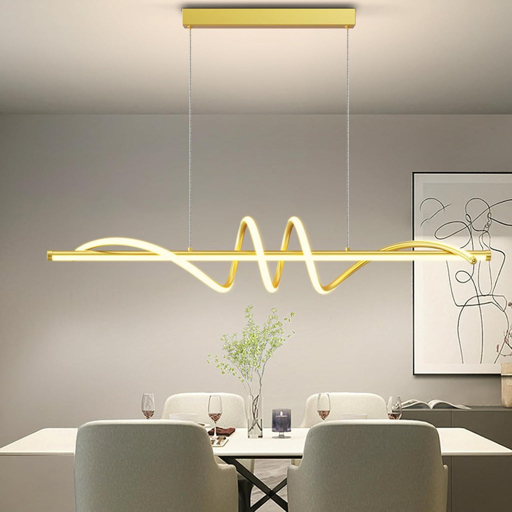Modern LED Pendant Lights, Ceiling Chandelier Dimmable with Remote Control 3000k-6000K Adjustable Color Temperature, Aluminum Island Lighting Lamp Fixture for Kitchen, Dining Room(47in Gold)