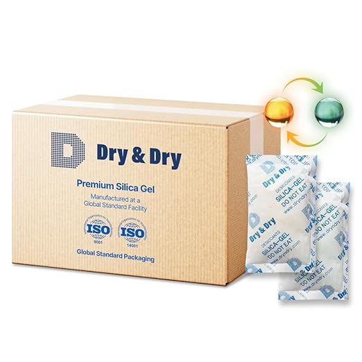 Dry & Dry 100 Gram [200 Packs] Orange Indicating(Orange to Dark Green) Mixed Silica Gel Packets - Food Safe Rechargeable Silica Packets Desiccants Silica Gel Packs Silica Gel Packets