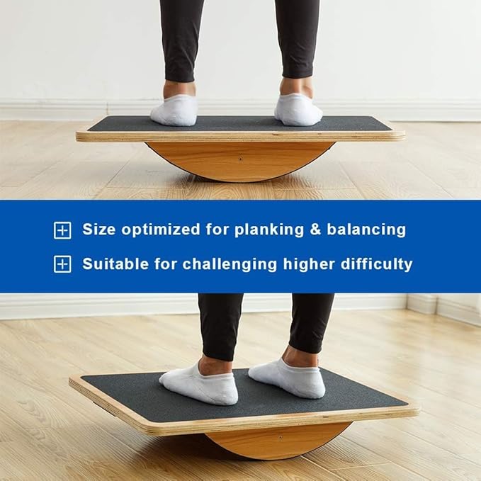 StrongTek Professional Wooden Balance Board, Rocker Board, Wood Standing Desk Accessory, Balancing Board for Under Desk, Anti Slip Roller, Core Strength, Stability, Office Wobble Boards-FlexoryFit