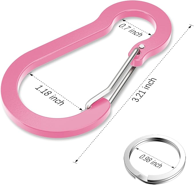 sprookber 3.2 Inch Aluminum Carabiner Clips D Ring, Caribeaner Spring Snap Hook with Keychain for Camping, Hiking, Gym & Outdoor Gear, Set of 10