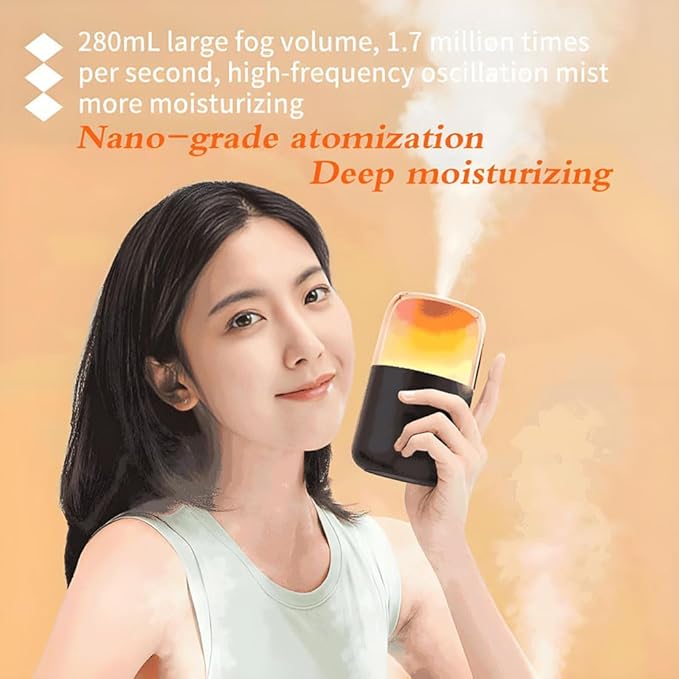 LED home spraying humidifier with high simulation flame atmosphere light，2.3W and 280ml water tank,dynamic state and static state flame (white housing)